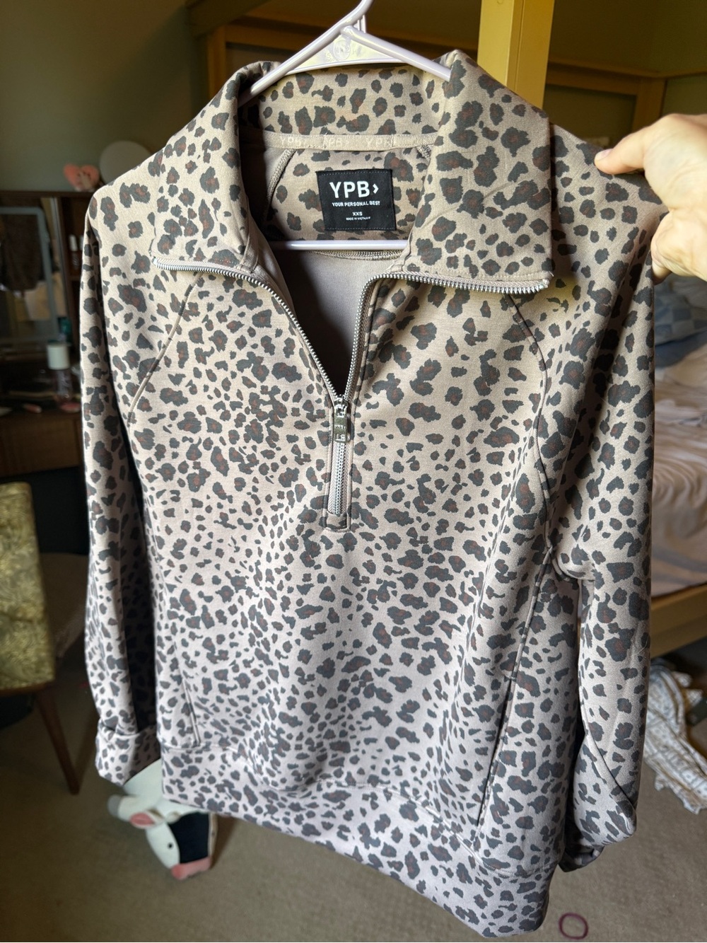 YPB Leopard Print Quarter-Zip Pullover - Taupe/Black